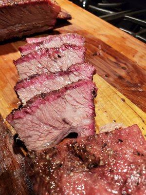 Beef short ribs after I sliced them off the bone.  Purchase at Countryside Meats. Best in town.