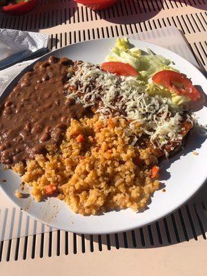 Combo plate with beef enchilada.