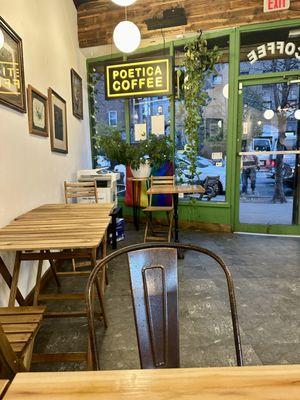 Interior of Poetica Cafe, looking out at Caton Ave.