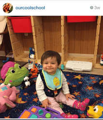 Playing with her friends in her classroom!