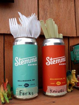 Love how Waffles reused Stemma's beer cans.