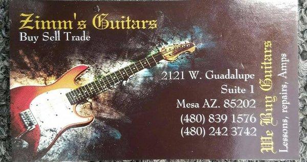 Zimm's guitars, open 7 days a week.