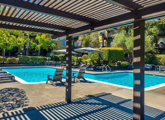 One of three luxurious pools at Skylark Apartments, Larkspur CA