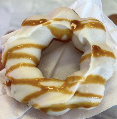 White chocolate caramel mochi donut