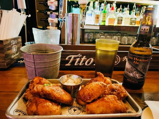 8 Korean fried chicken wings (half/half soy garlic and spicy) with a bottle of Two Hearted Ale beer during their daily Happy Hour deals.