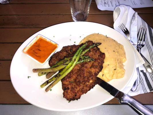 My food: crusted chicken with mashed cauliflower with asparagus