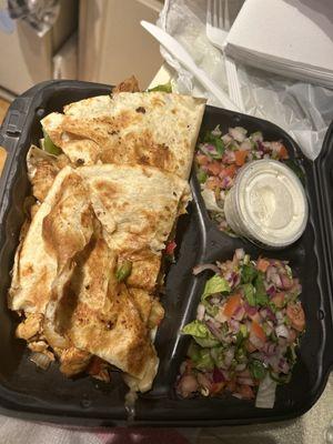 Chicken quesadilla. Where is my guacamole? Insert sad face here