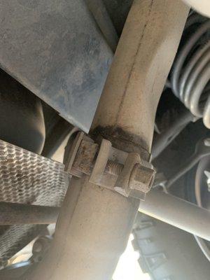 Exhaust clamp barely being held on