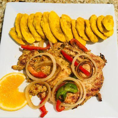 Grill chicken with tostones yummy !!!!come in and try it