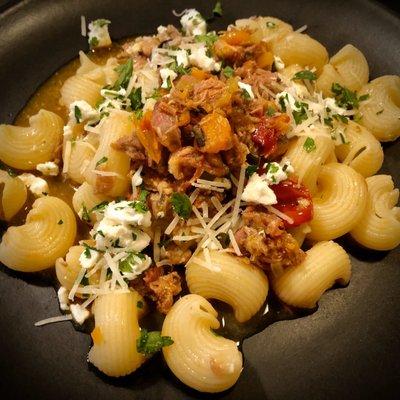 lamb ragu with lumache pasta. lamb from al-yemeni