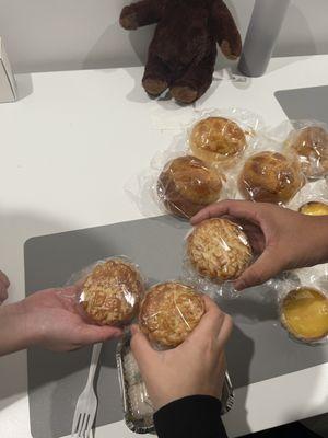 Mooncakes, egg tart, pineapple bun, sponge cake