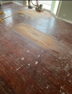 Wood floor restoration before