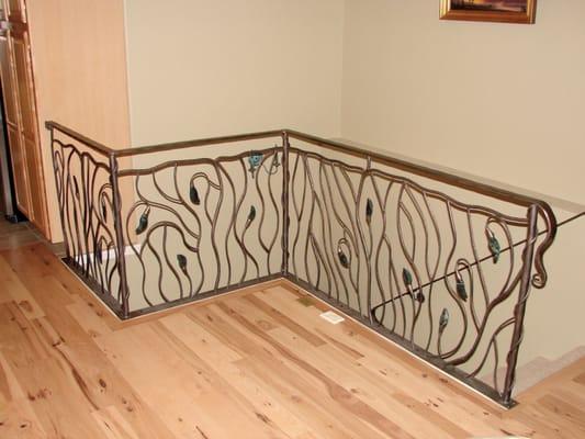 Guard rail and hand rail, private residence, Colorado 
  Hand made green marble leaves