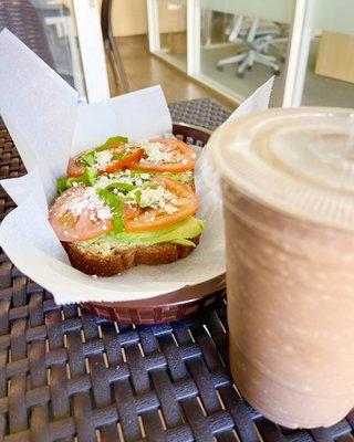 Avocado toast & blended banana mocha w/ oat milk