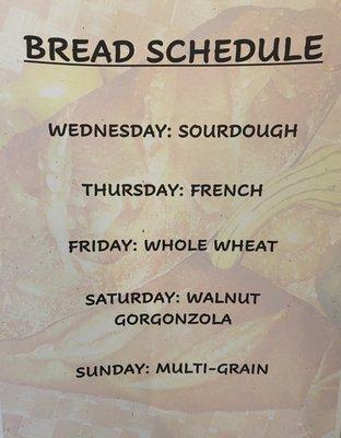 Bread schedule