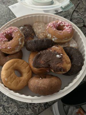 I tried to salvage the donuts and put in a container. Look at these. They were awful and a mess. A waste of money.