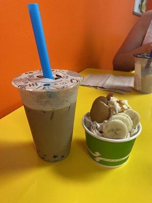 Mocha boba and banana pie rolled ice cream