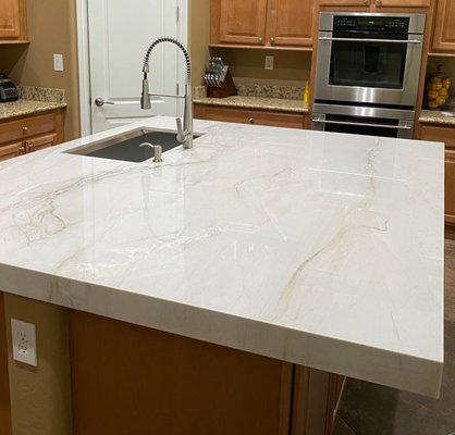 Quartzite countertop with 3" mitre edge.