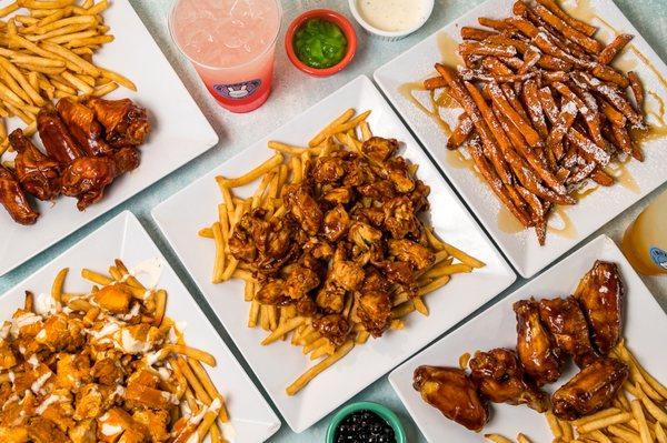 Hungry? BBQ chicken wings, buffalo chicken fries, sweet potato funnel cake fries, and strawberry lemonades are waiting for you.