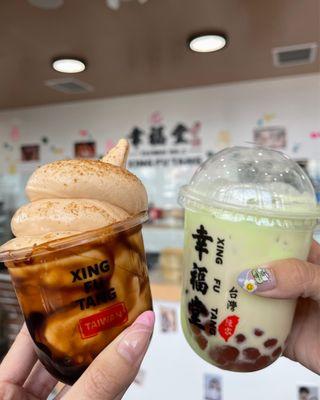 boba soft serve & Matcha Strawberry Boba Milk