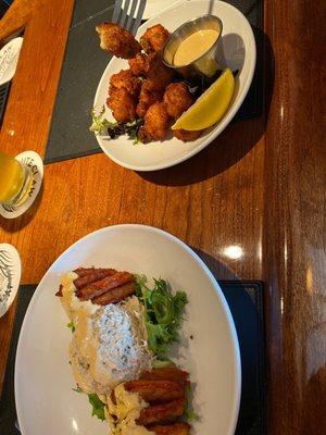 Crab and fried tomato and the crispy scallops