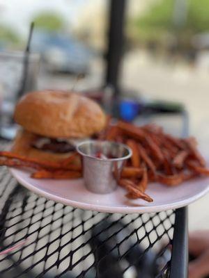 Mushroom Burger and sweet potato fries