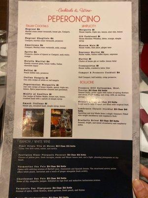 Cocktails menu