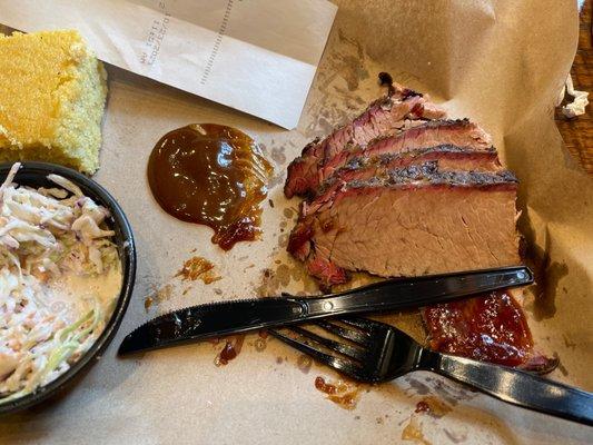 Brisket, slaw and cornbread