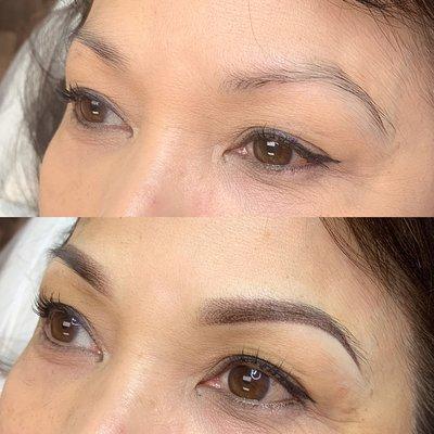 Before and after powdered ombré brow tattoo