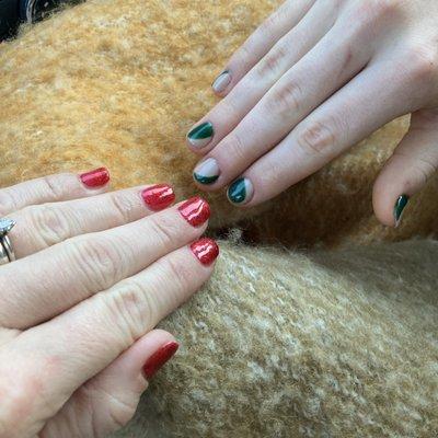 Christmas manicures!  402 red nail color!!