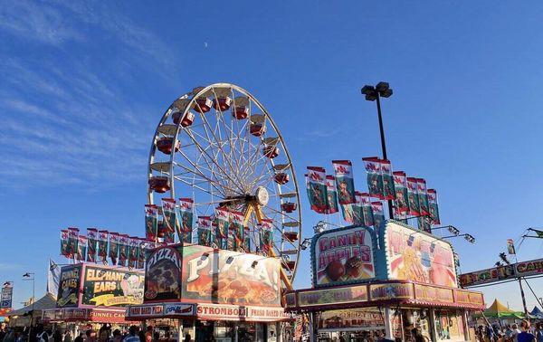 Ferris Wheel with vendors.