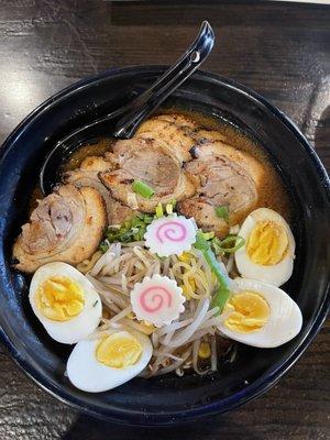 Ramen with pork (extra helping) and egg (extra egg)