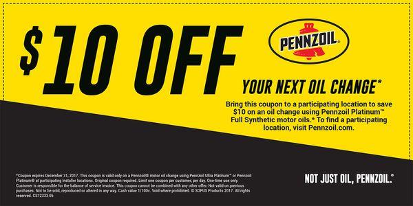 Pennzoil Platinum $10 off coupon from Pennzoil website