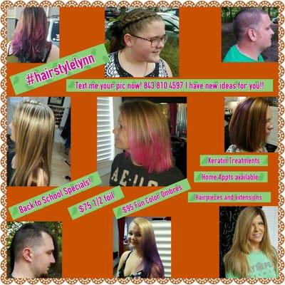 Specials!!   $75 Partial Foils/ $95 Fun Color Ombres 843 810 4597. Text me now!  I have ideas for you!