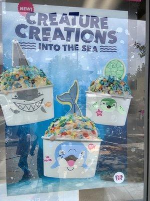 Outside: Promo for "creature creations" sundaes in window