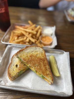 Grilled Cheese with added Avocado & Fries