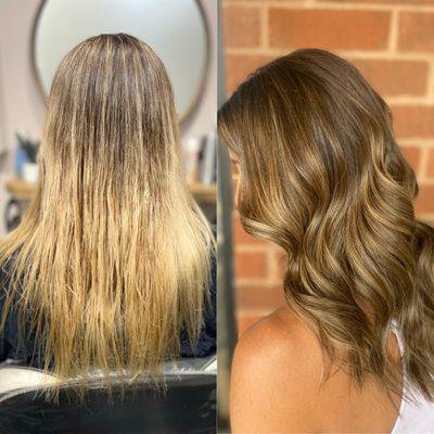 I took this gorgeous client from over processed blonde to a lived in balayage. So gorgeous!