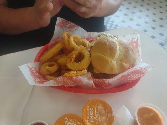 Triple steak burger and rings