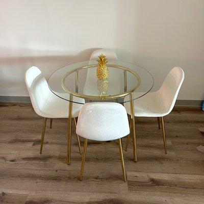 Cream Modern Dining Room Set, New home furniture, Modern Dining table and chairs