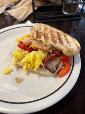 This is the prime rib and egg panini, with what looks to be chicken.