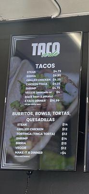 Taco menu