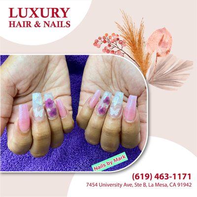 Adorn your nails with whimsical butterfly designs during the warm spring days. At LUXURY HAIR AND NAILS, our creative ideas are keen to a