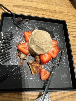 Mochi waffle with icecream and fresh strawberries