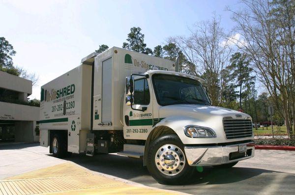 On-Site Shred mobile document destruction truck in The Woodlands Texas