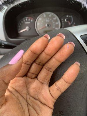 Left hand of gel color change. Note the nail polish on my ring finger.