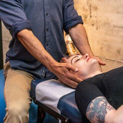 Gentle chiropractic adjustments, craniosacral therapy, soft tissue work, Active Release Technique, cupping, Graston & cross fiber friction.