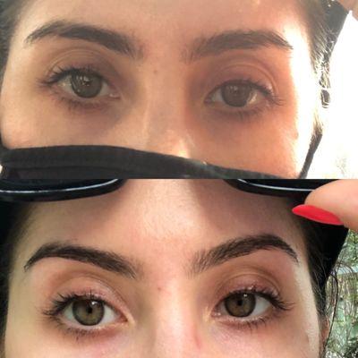 Before (top) and after (bottom) great brow tweeze