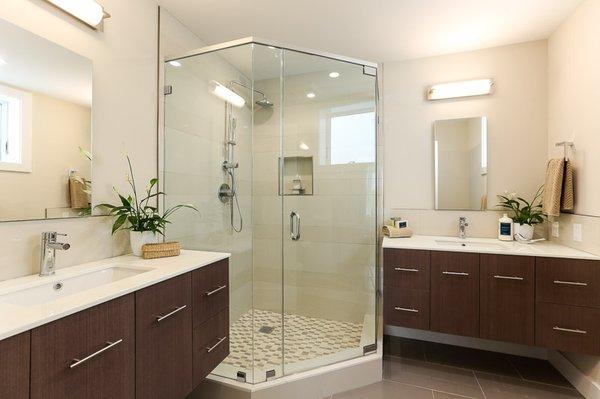 Stall shower off the master bedroom.