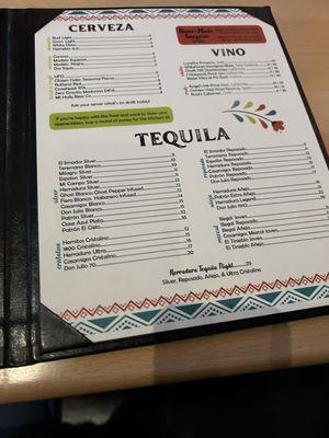 Drink menu