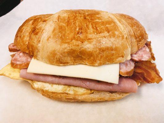 40. Ham, Bacon, Sausage, Egg and Cheese Croissant